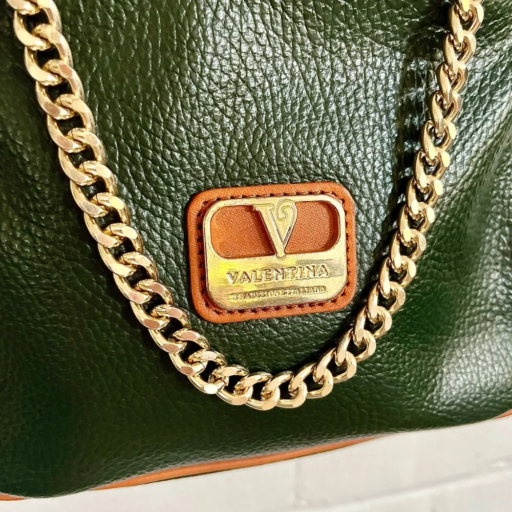 Valentina Italian Pebbled Leather Crossbody/Shoulder Bag in Pine, EUC - Picture 2 of 14